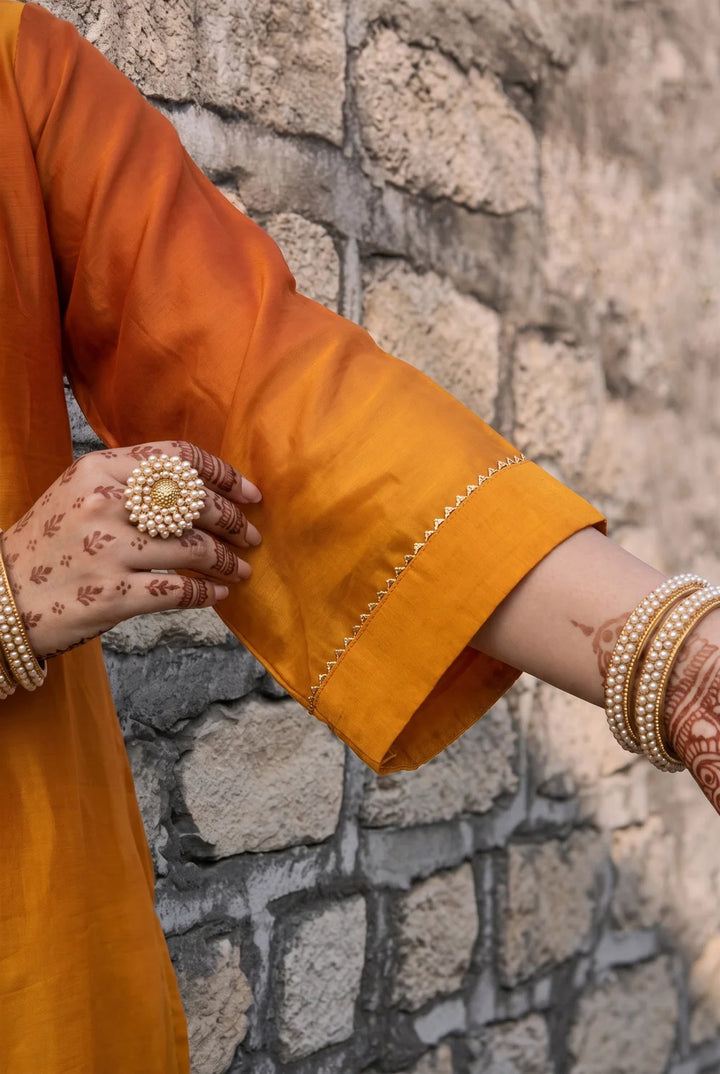Shvi Silk Chadneri Shaded Kurta Set in Mango