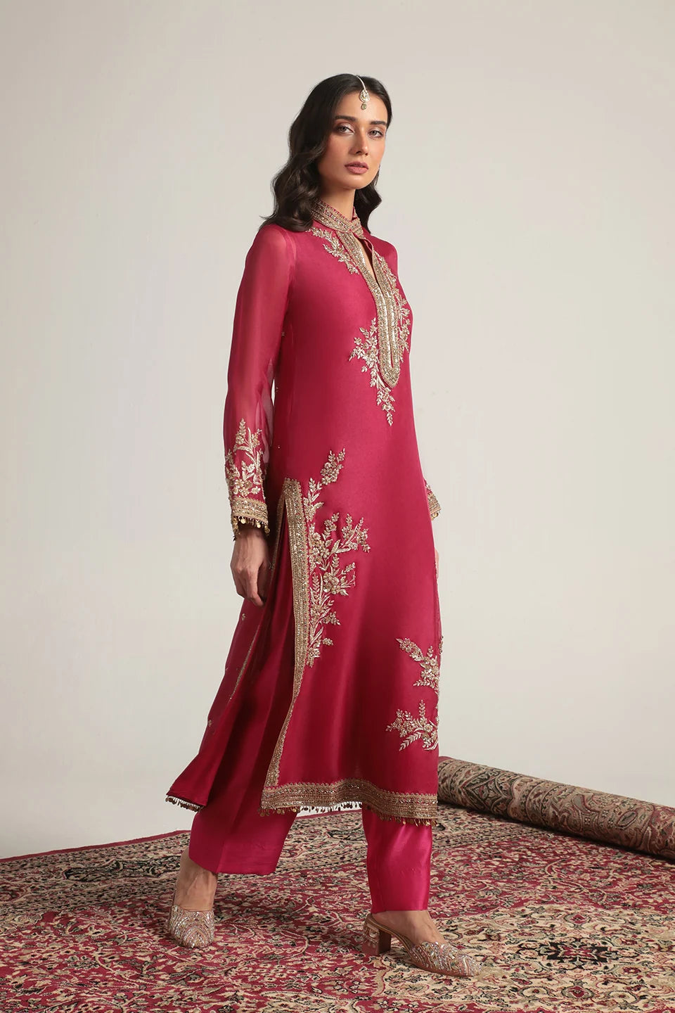Zar-Rang Pink Jaal Kurta Set