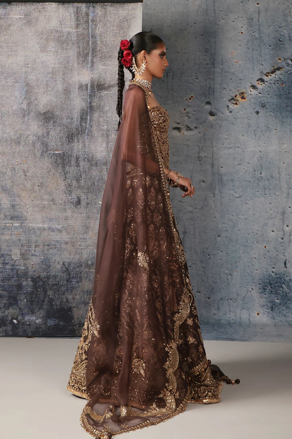 Zar-Rang Brown Corset Lehenga Set