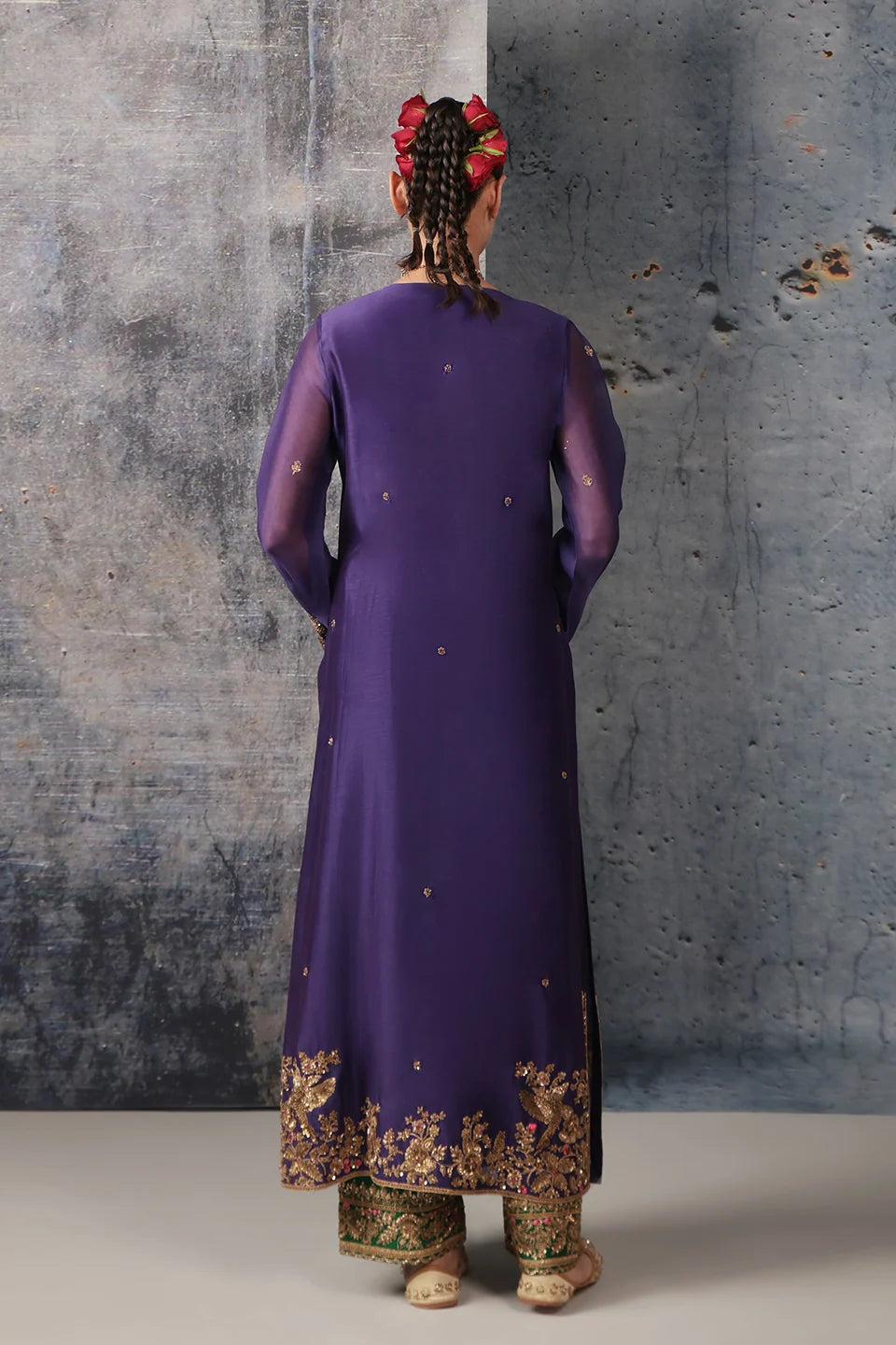 Zar-Rang Purple Straight Long Kurta Set