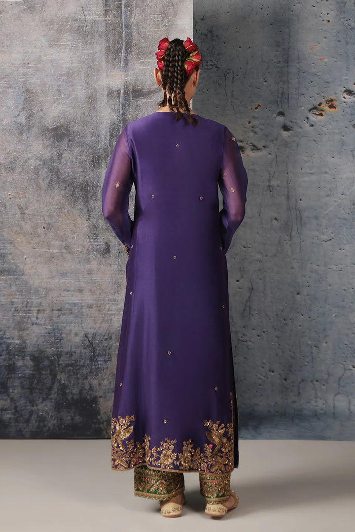 Zar-Rang Purple Straight Long Kurta Set