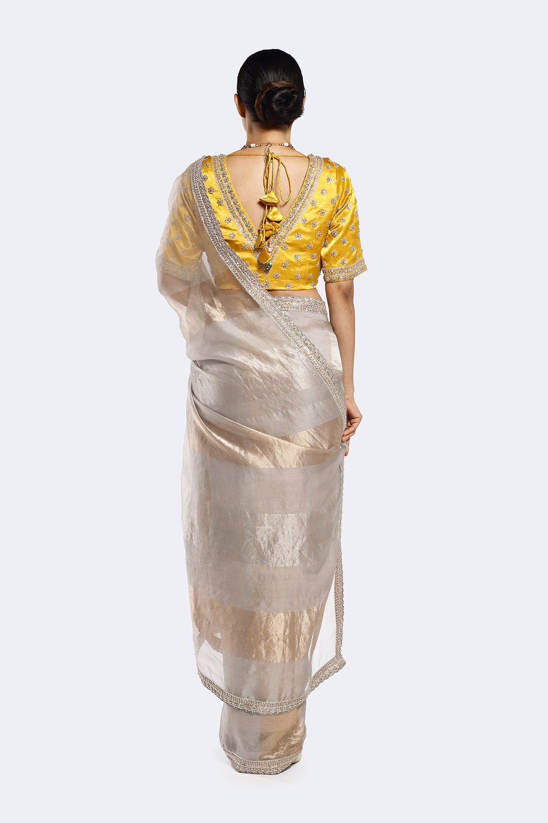 Subtly Panelled Tissue Saree