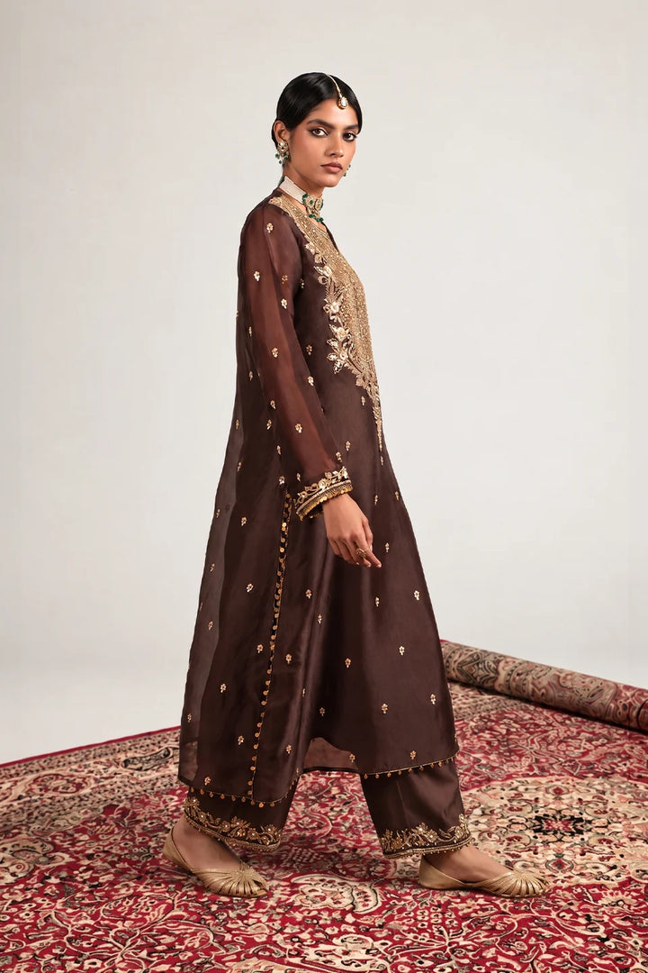 Zar-Rang Brown Long Kurta Set