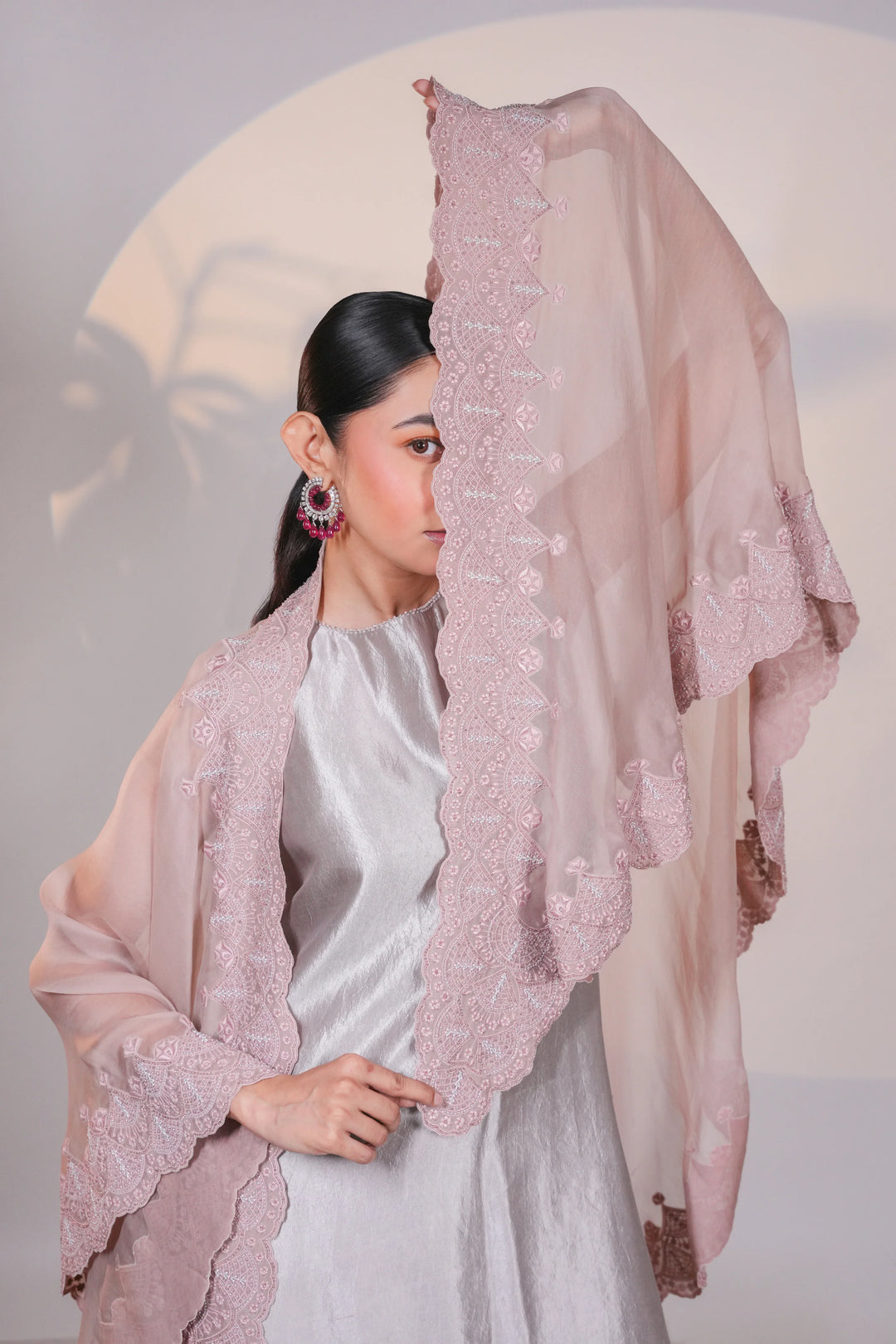 Peach Organza Lace Cape