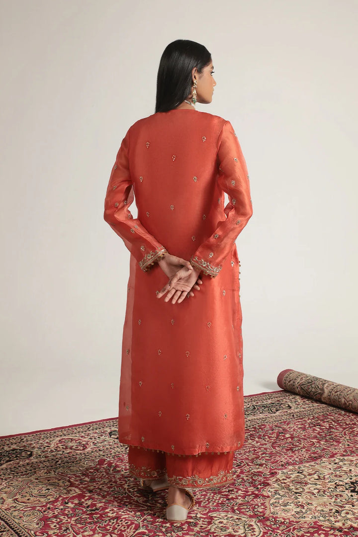 Zar-Rang Orange Long Kurta Set