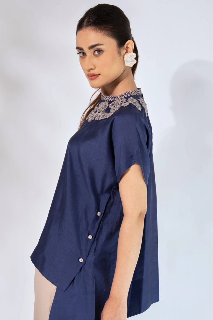 Blue High Neck Top
