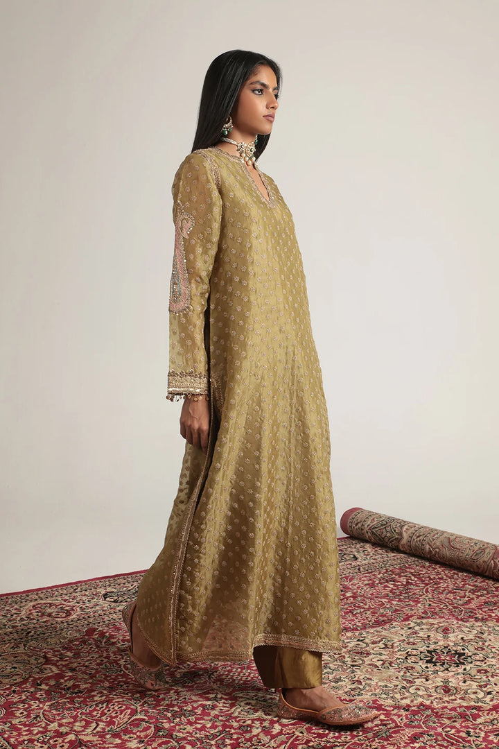 Zar-Rang Olive Green Buti Kurta Set