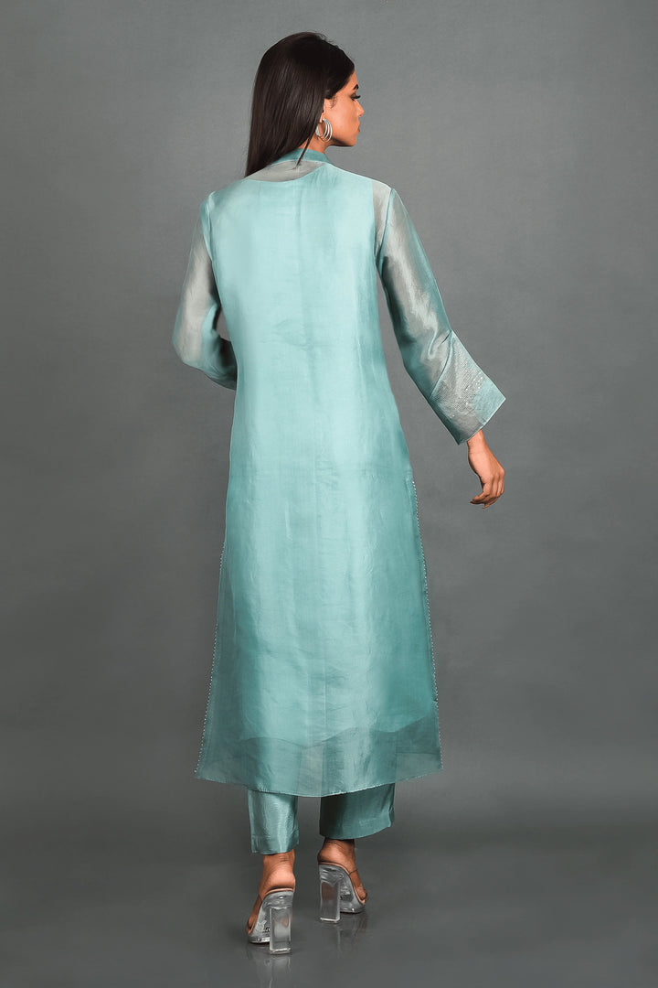 Blue Organza Kurta With Pant and Dupatta