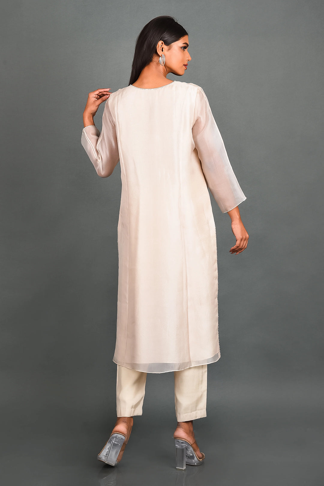 White Organza Kurta With Pant and Dupatta