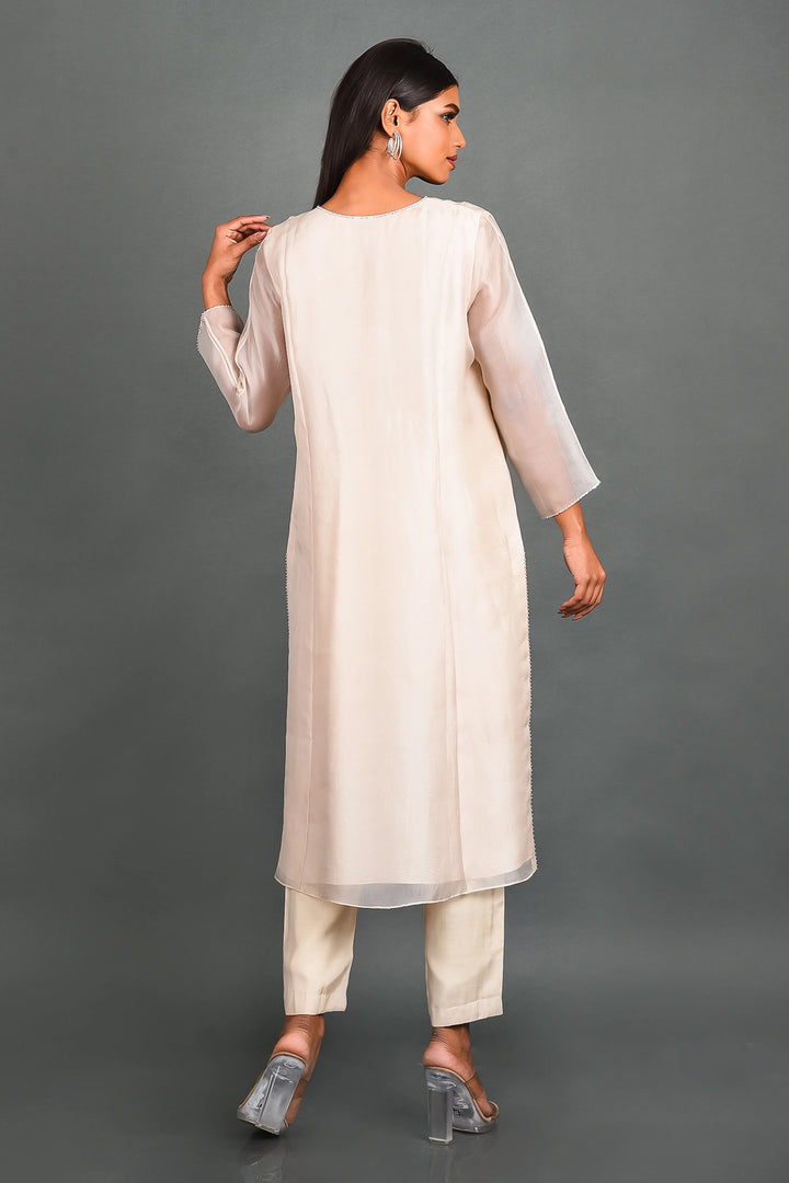 White Organza Kurta With Pant and Dupatta