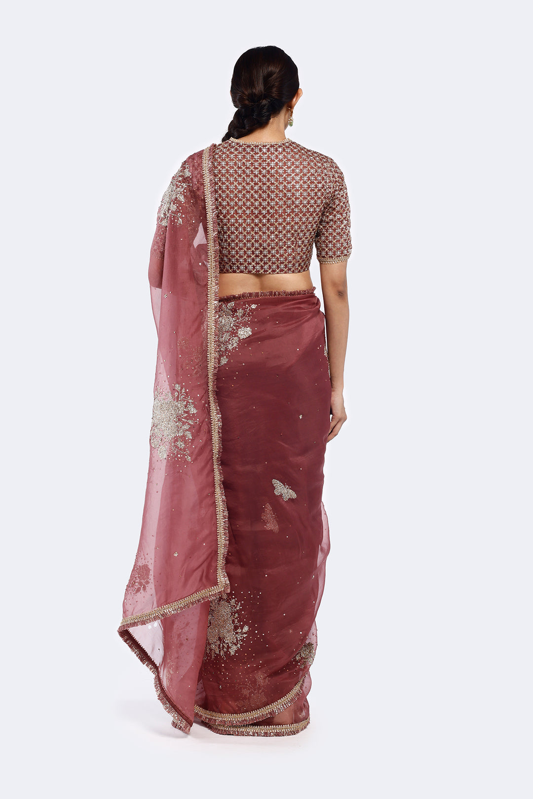 patch floral organza saree