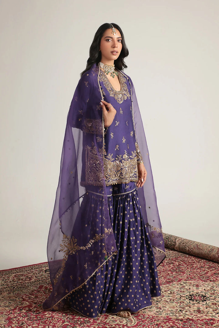 Zar-Rang Purple Buti Sharara Set
