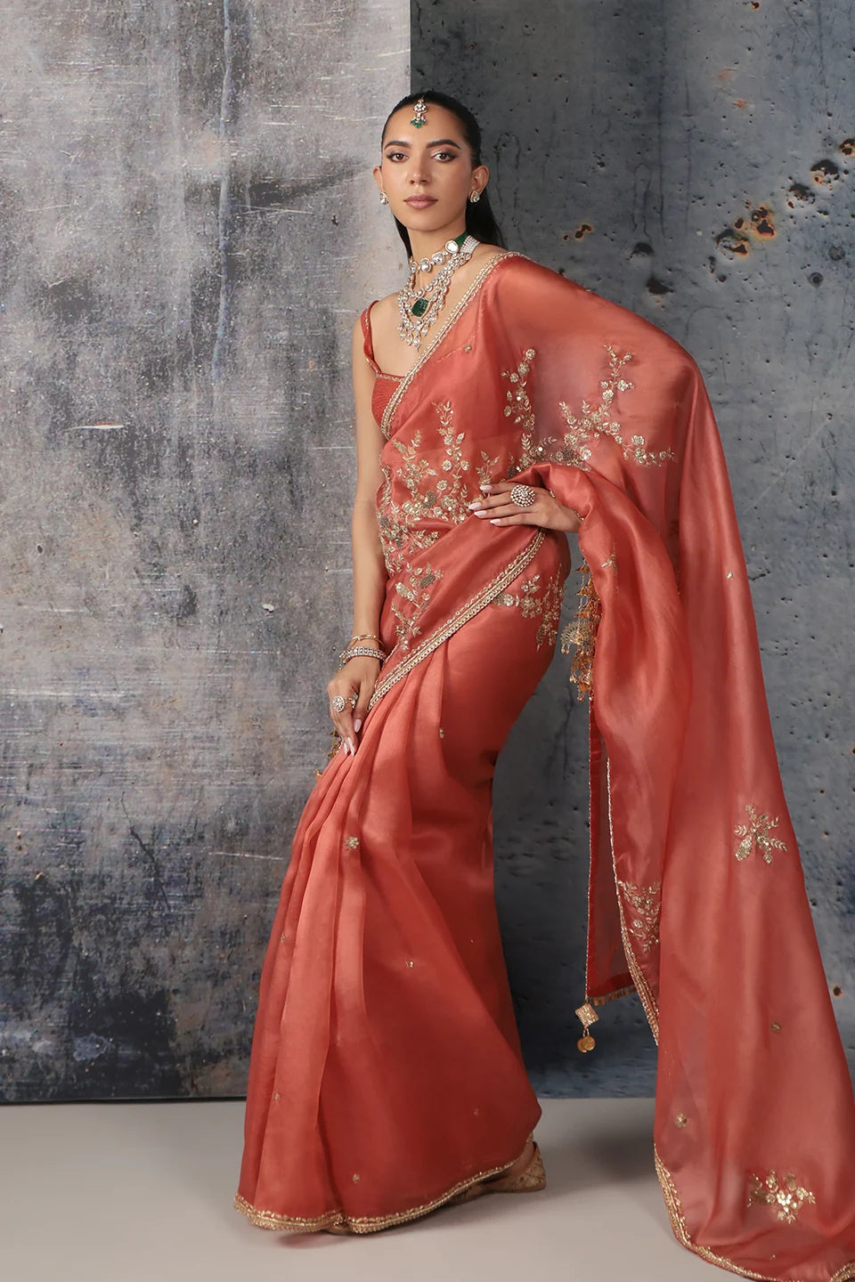 Zar-Rang Orange Zardosi Saree Set