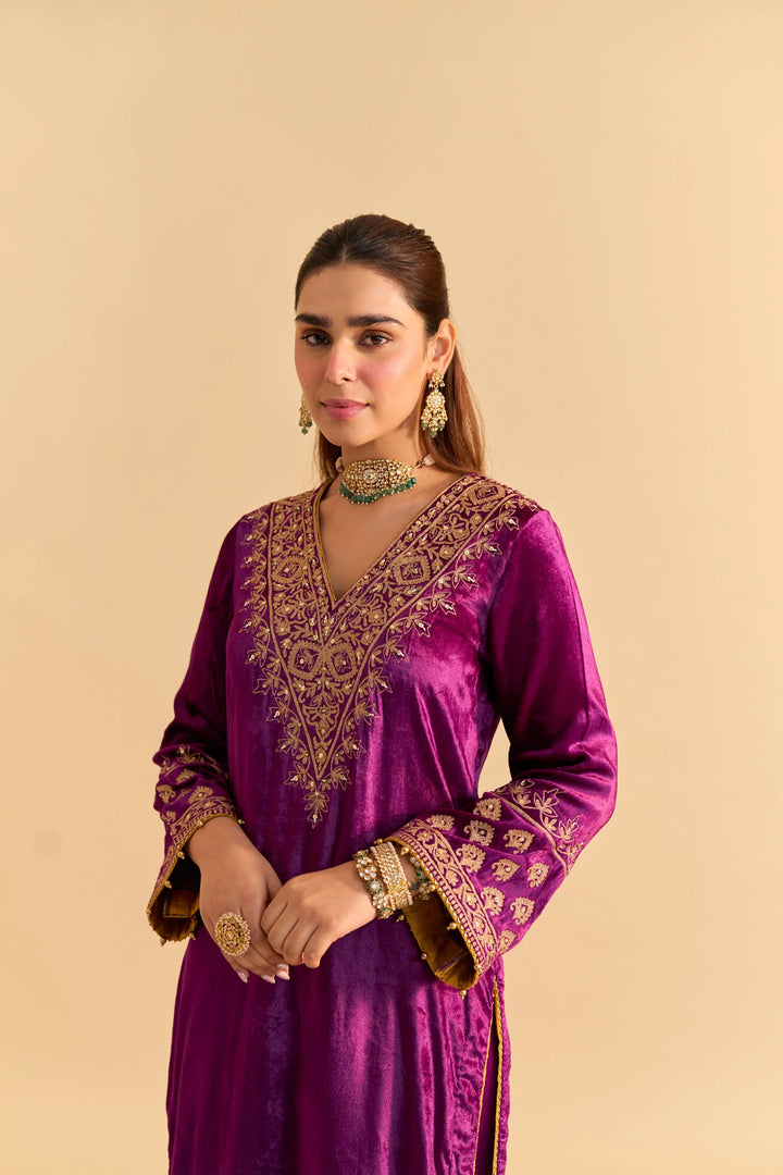 Aynaz - velvet Deep Purple Kurta with Salwar
