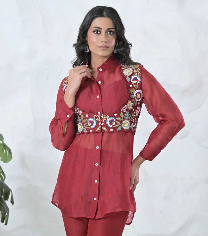 Phoolwari Coti With Organza Tunic Set