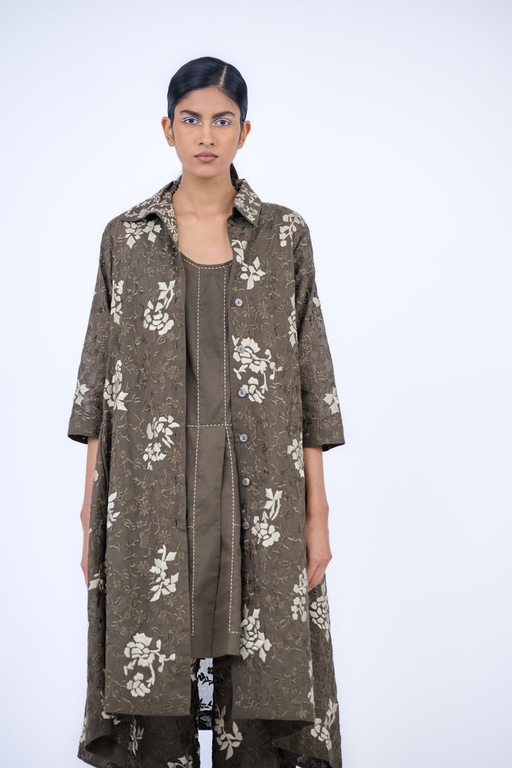 khaki long embroidered jacket