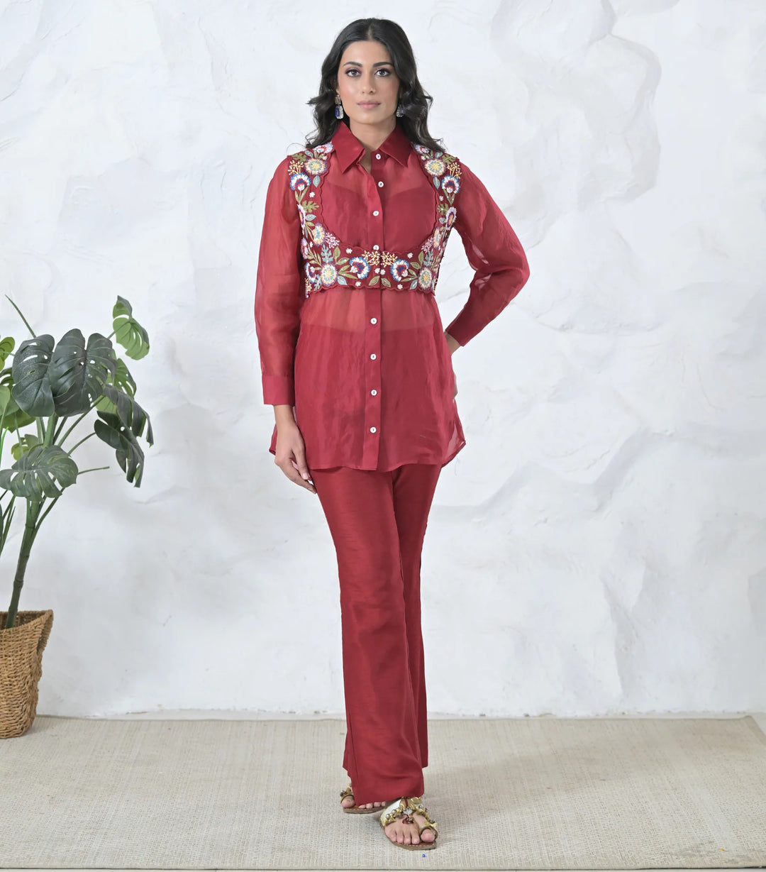 Phoolwari Coti With Organza Tunic Set
