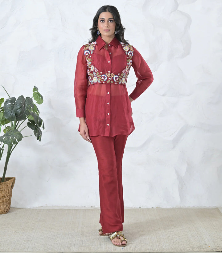 Phoolwari Coti With Organza Tunic Set