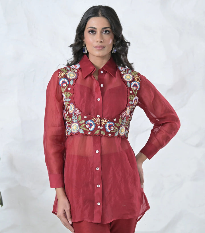 Phoolwari Coti With Organza Tunic Set