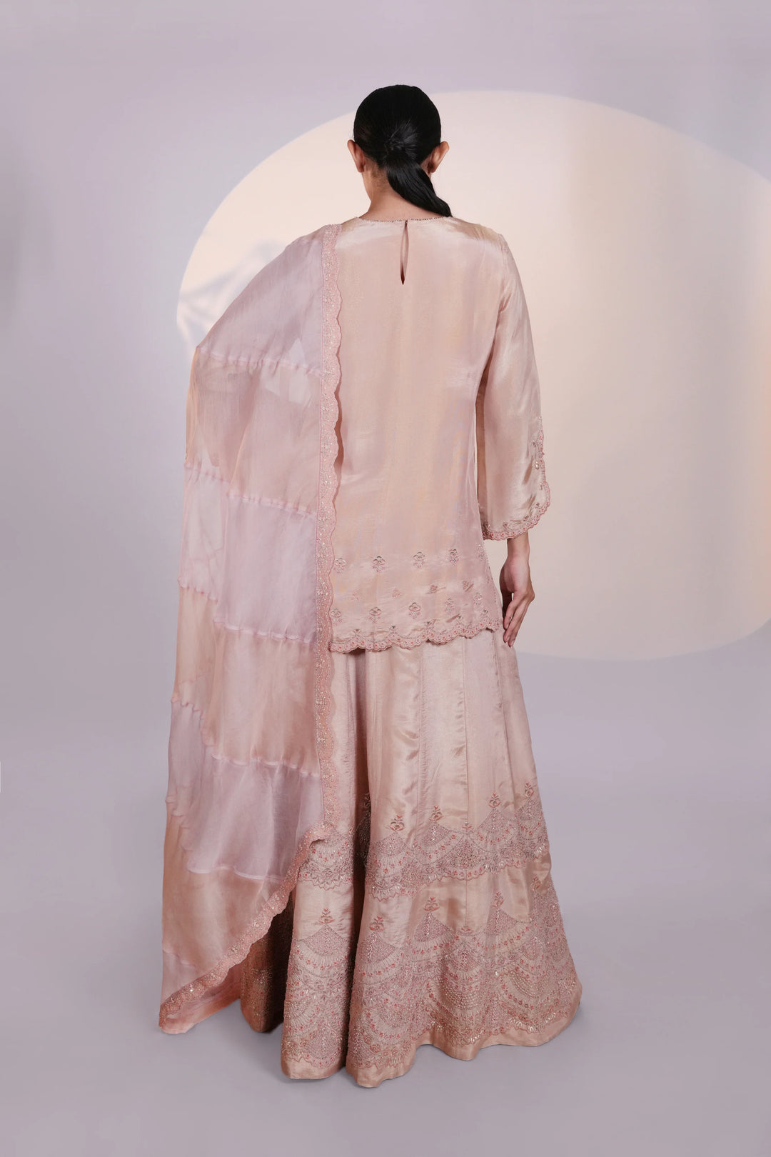 Peach Tissue Kurta Set