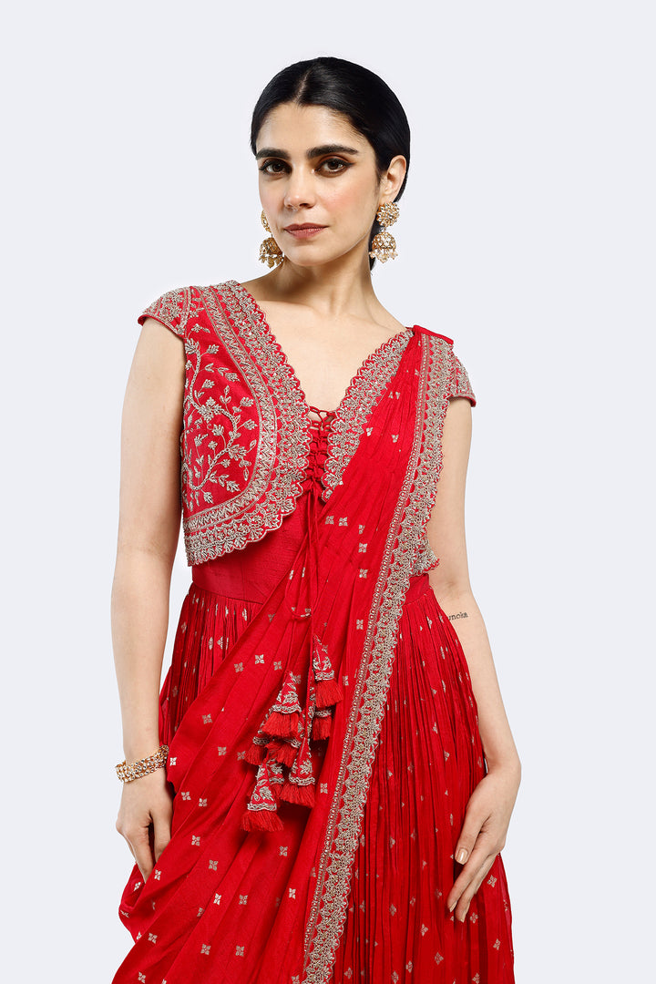 Faux Jacket Embroidered Drape Saree