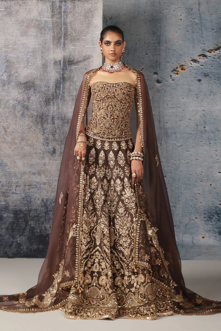 Zar-Rang Brown Corset Lehenga Set