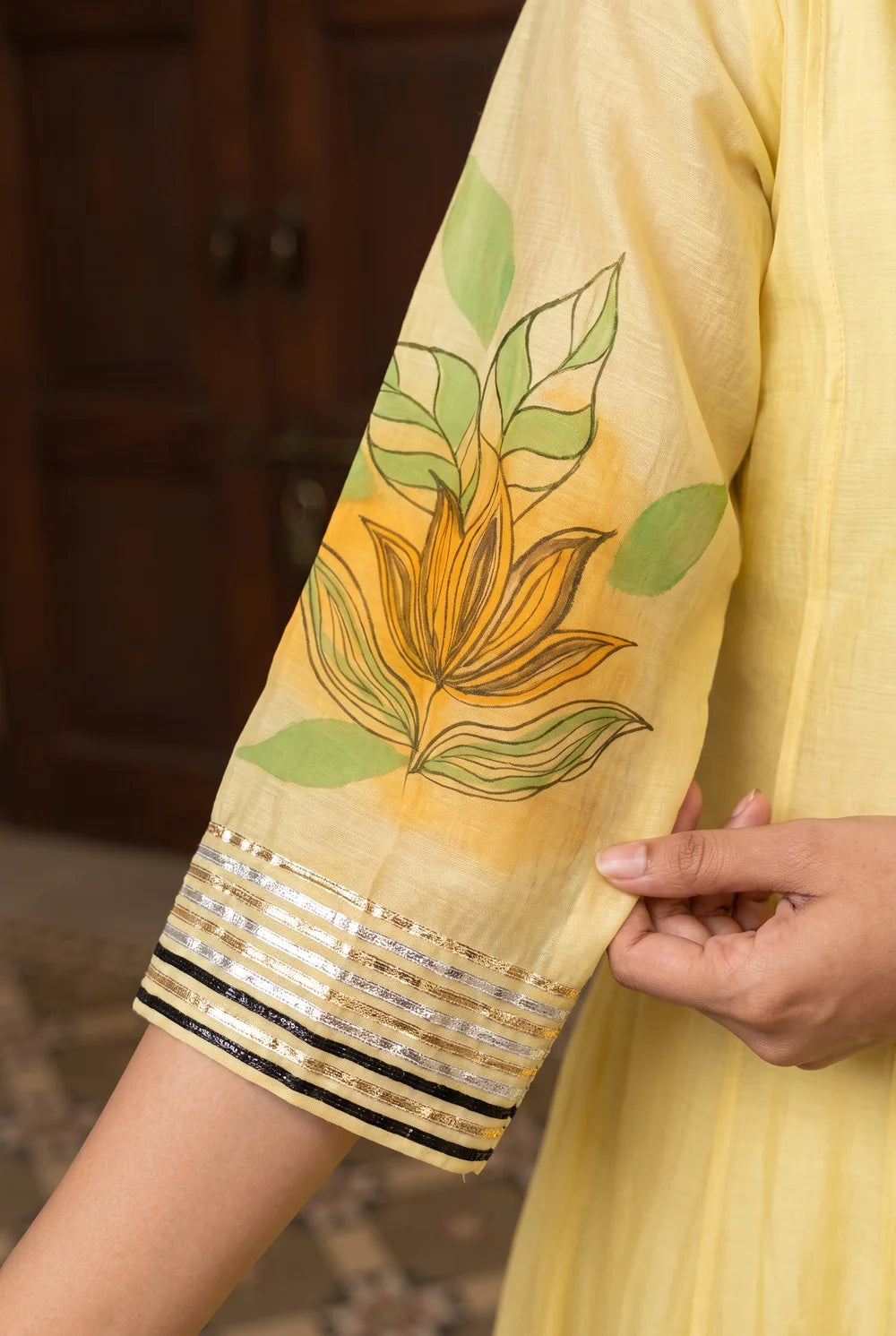 Zoa Mul Chanderi Anarkali Set in Cool Yellow