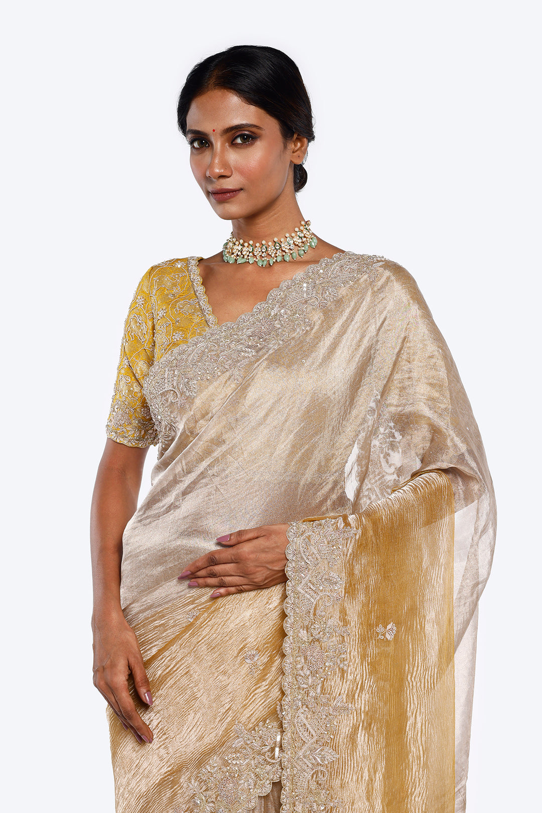 Dual Toned Color Blocked Tissue Saree