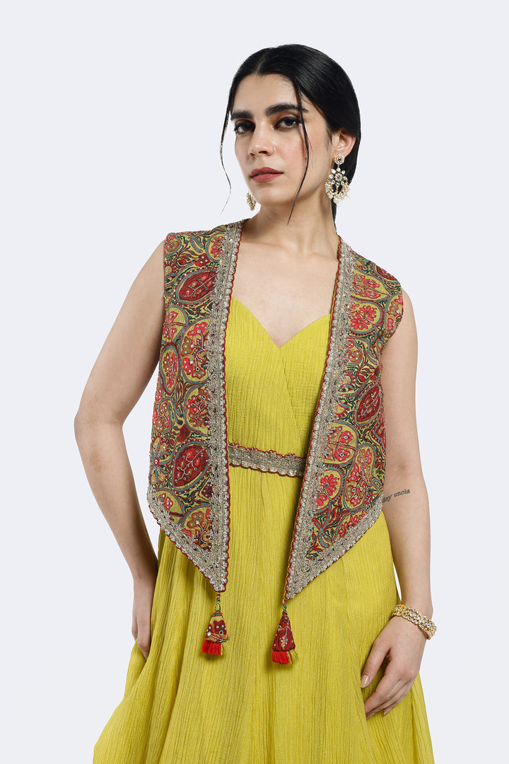 Sleeveless Gown With Indo-Western Jacket