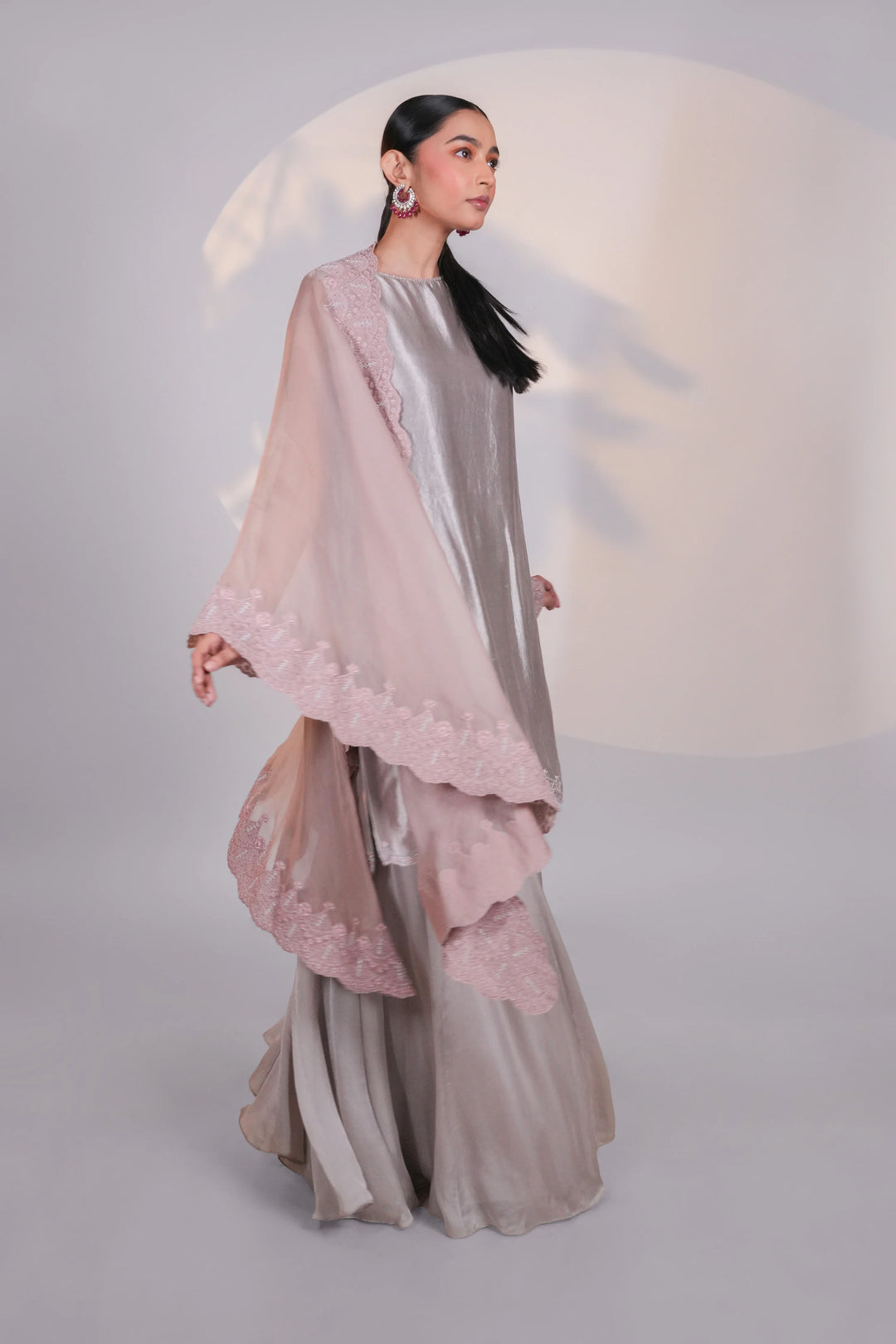 Peach Organza Lace Cape