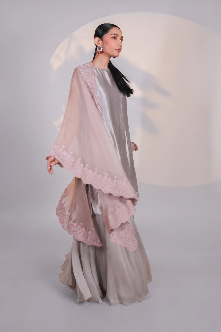 Peach Organza Lace Cape
