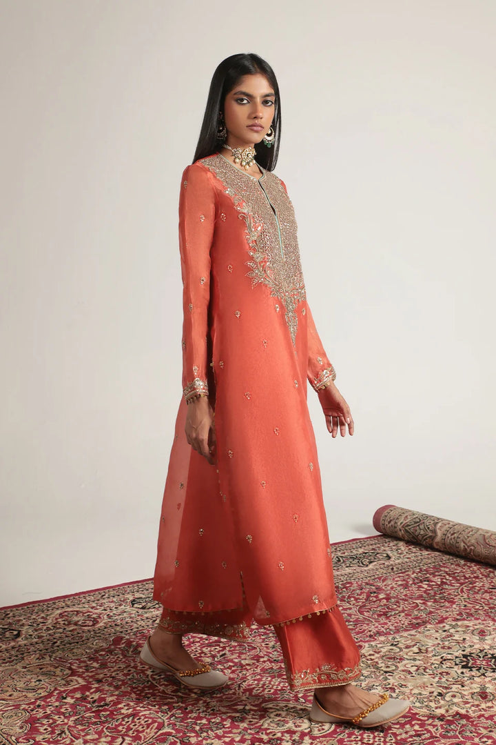 Zar-Rang Orange Long Kurta Set