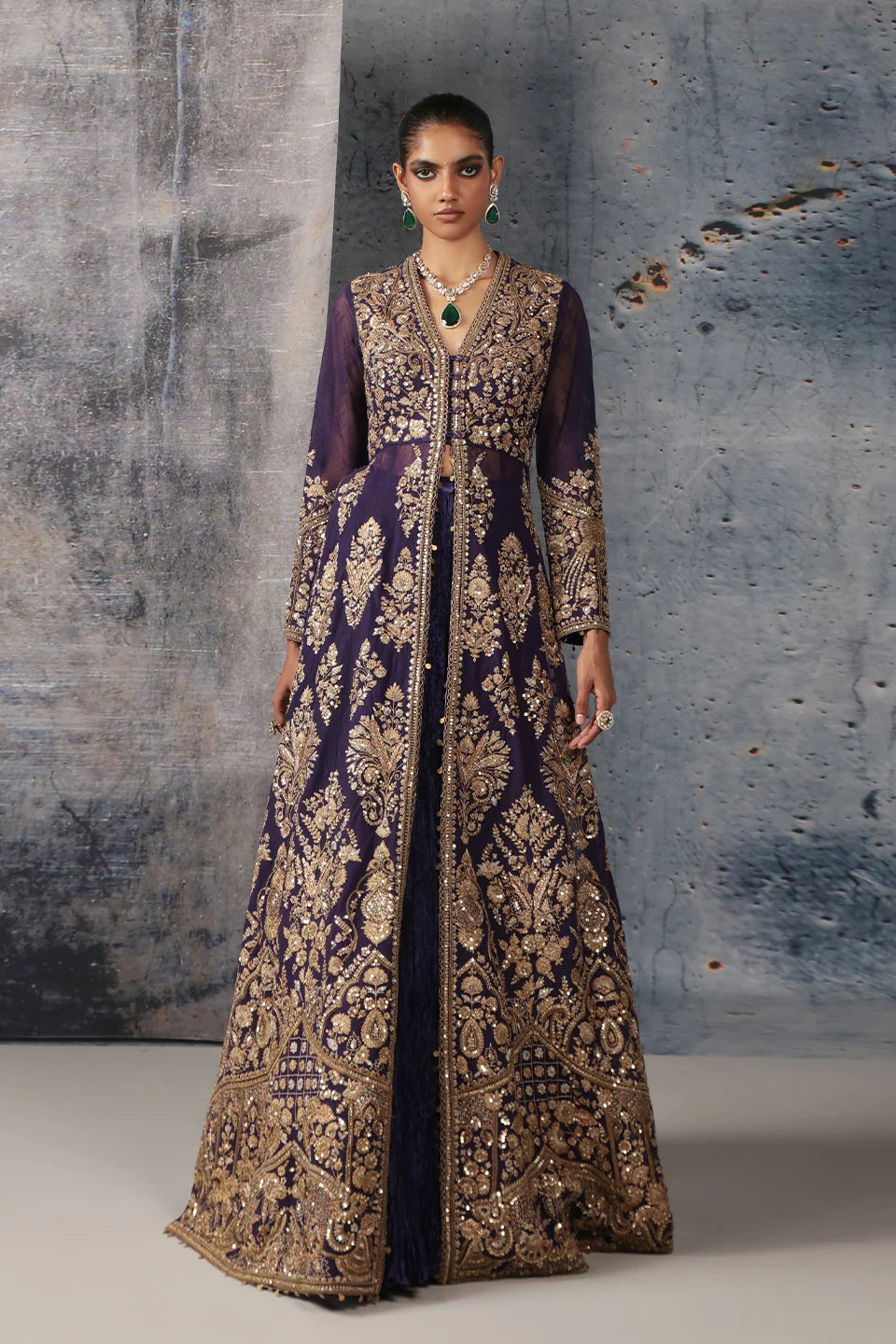 Zar-Rang Purple Jacket Lehenga Set
