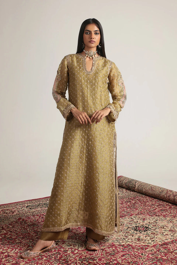 Zar-Rang Olive Green Buti Kurta Set