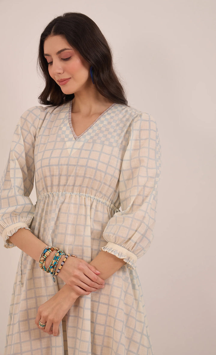 Sheen: Cotton Check MIDI Dress V-neck