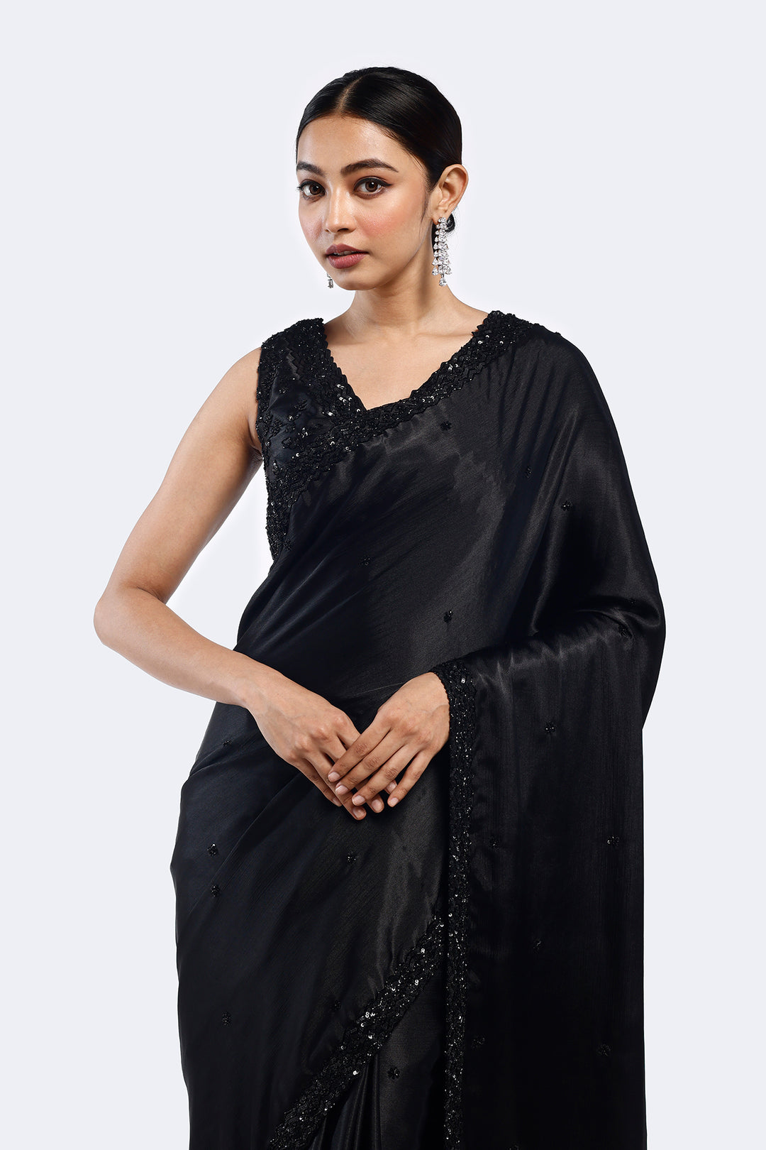 Monochromatic Embellished Satin Saree