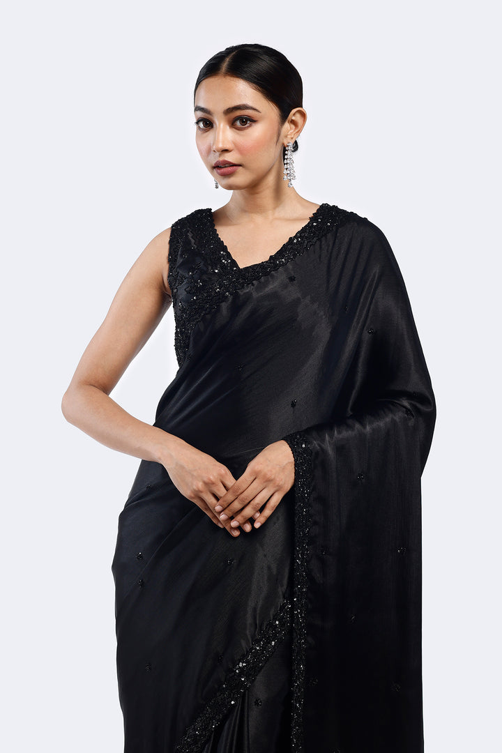 Monochromatic Embellished Satin Saree