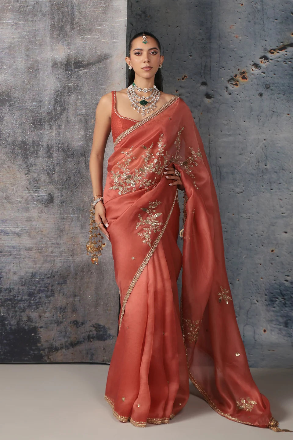 Zar-Rang Orange Zardosi Saree Set