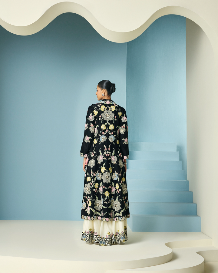 Ivory Contrast Cutwork Lehenga