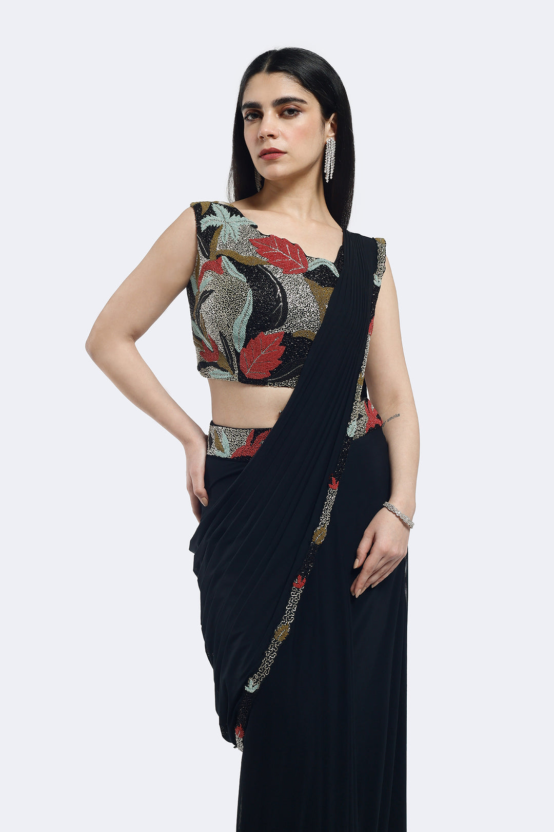 Foliage  Embellished  Drape Saree