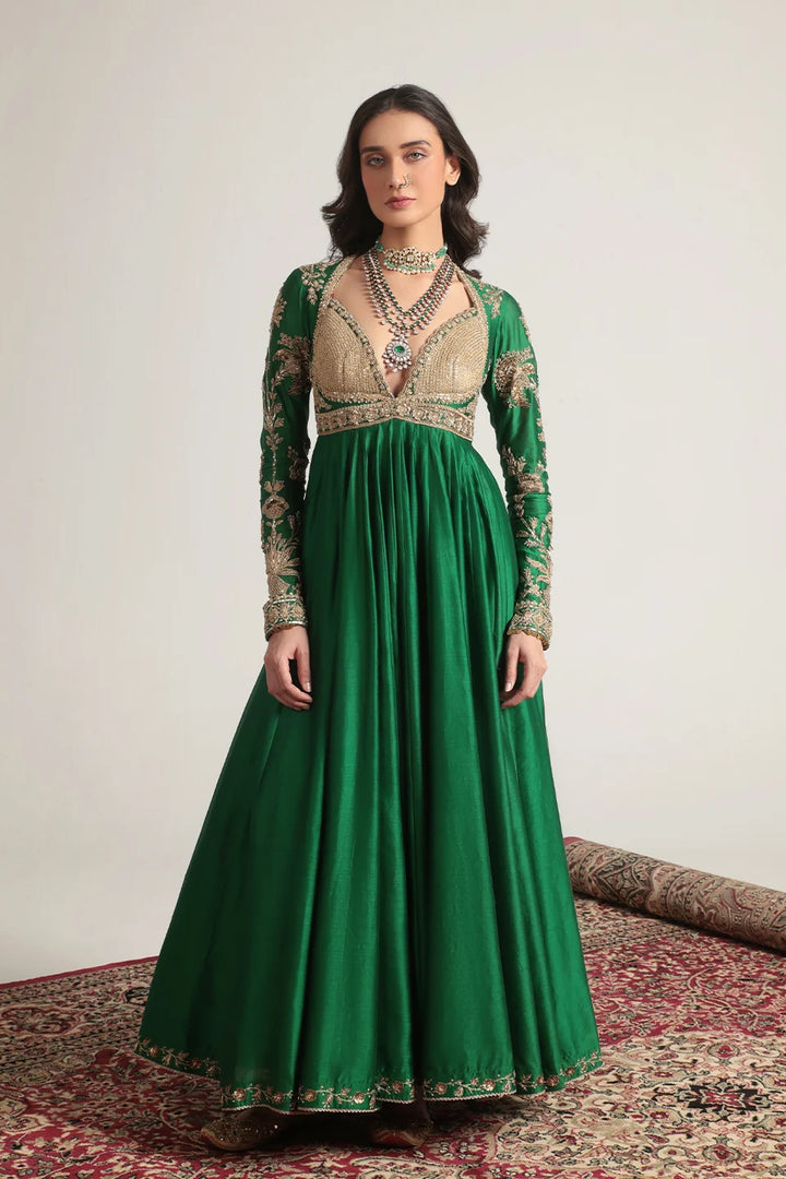 Zar-Rang Green Heavy Yoke Kalidar Set