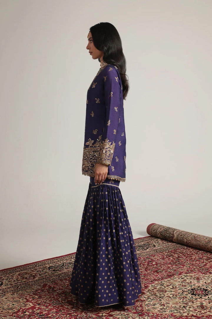 Zar-Rang Purple Buti Sharara Set