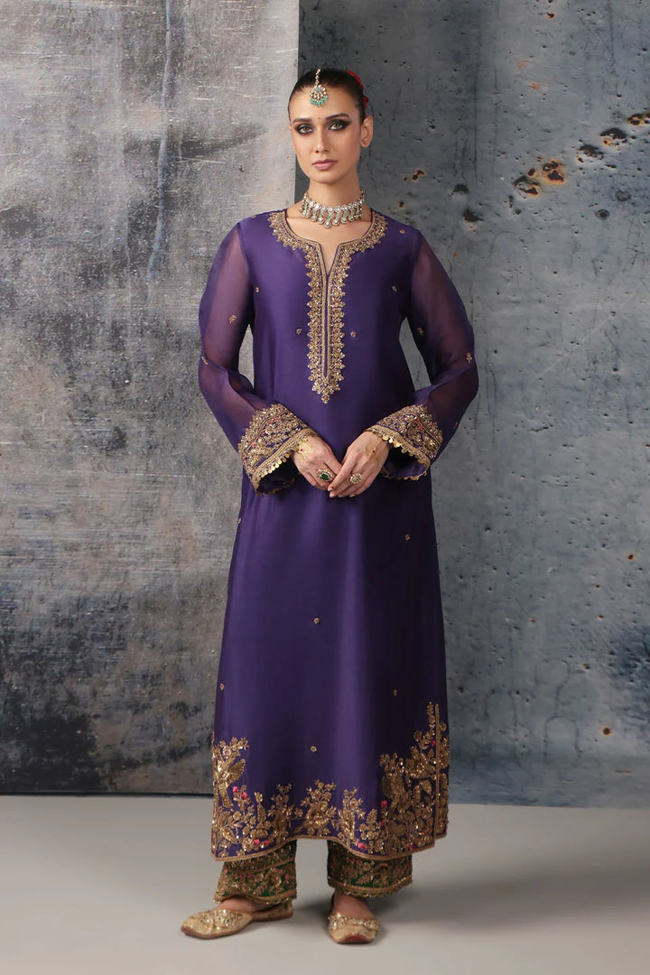 Zar-Rang Purple Straight Long Kurta Set