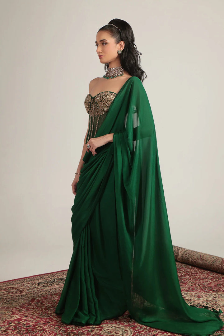 Zar-Rang Green Zardosi Corset Saree Set