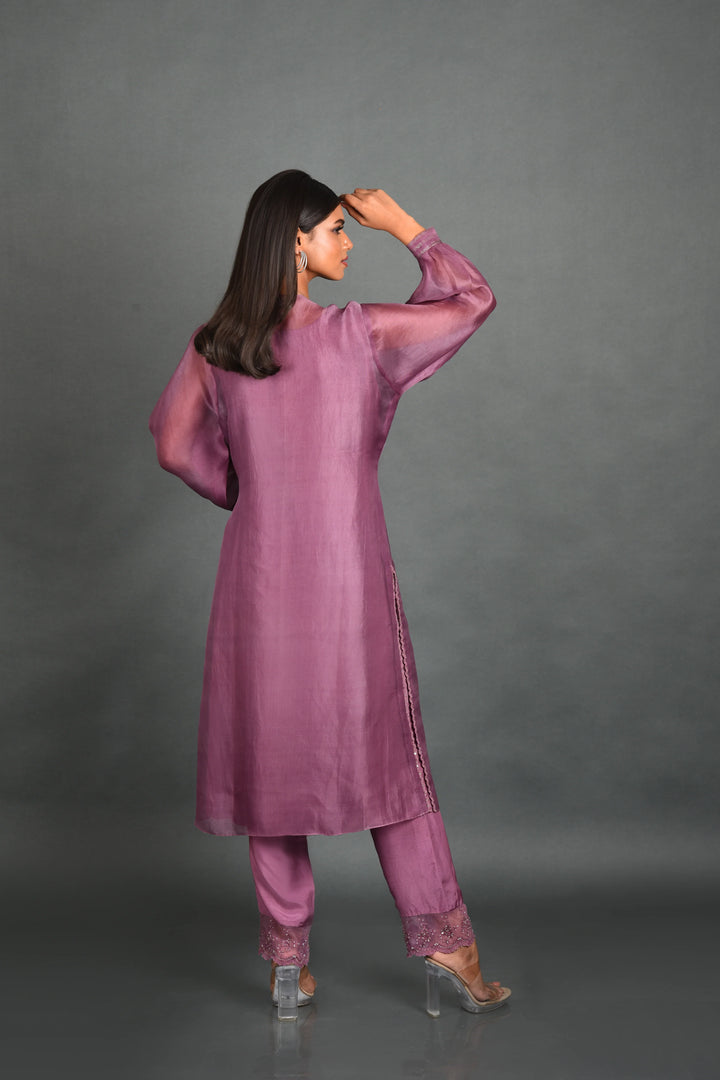 Purple Organza Kurta With Pant and Dupatta