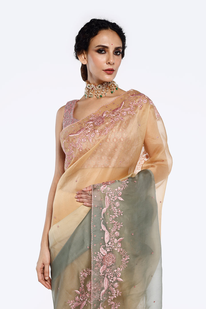 Floral Edged Gradient Ombre Saree