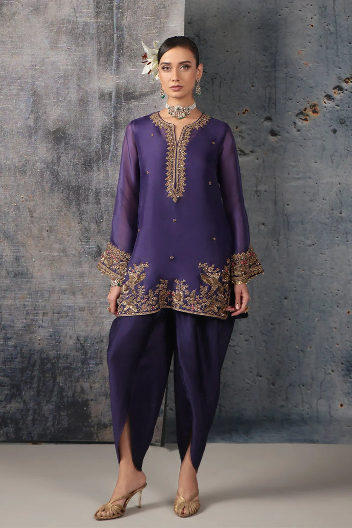Zar-Rang Purple Heavy Short Kurta Set