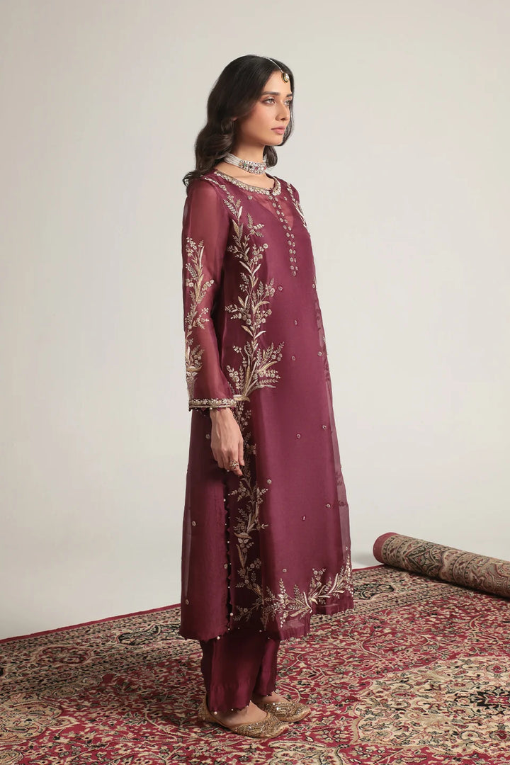 Zar-Rang Wine Light Phool Patti Kurta Set