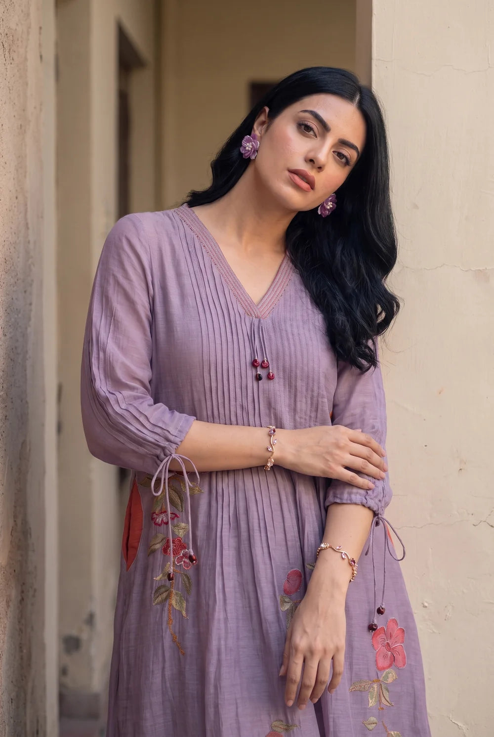 Rumi Mul Chanderi Tunic Set in Lavender