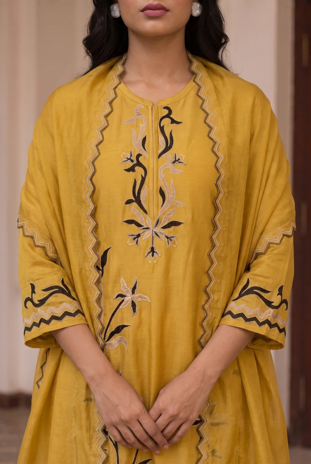 Surkhi Mul Chanderi Kurta Set in Maize Yellow